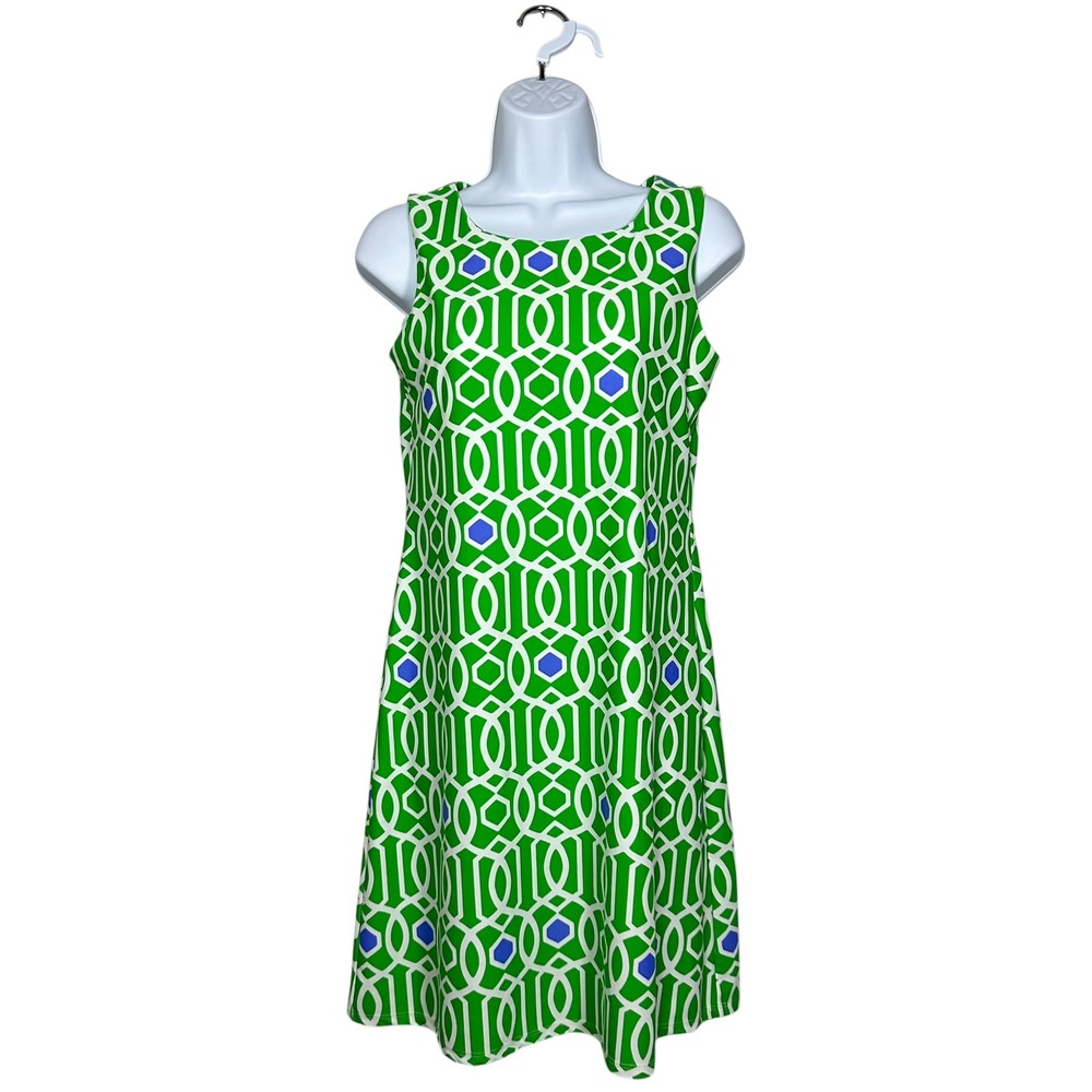 Jude Connally Beth Dress Garden Gate Geo Green Sleeveless Shift Preppy XS